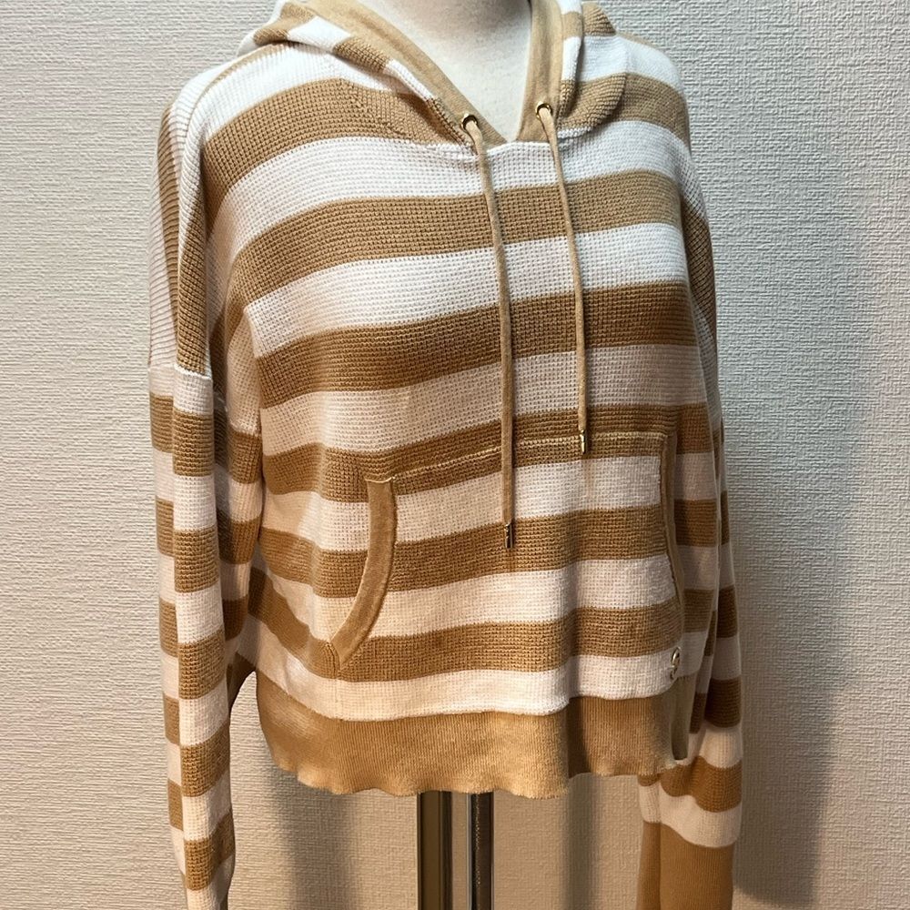 NWOT Michael Michael Kors Tan & White Striped Hoodie (Lg) - Picture 2 of 11